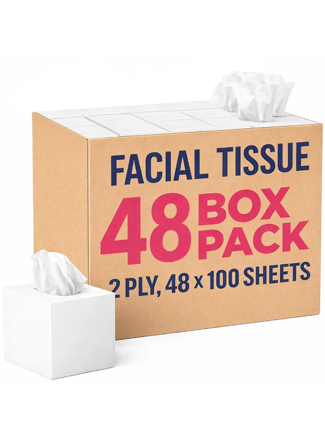 علبة مناديل ورقية مكعبة للوجه، عبوة من 48 علبة، إجمالي 4800 منديل، مناديل ثنائية الطبقة (2 طبقات)، ملمس ناعم فاخر، عالية الامتصاص، مناديل مثالية لجميع أنواع البشرة، مناسبة للمنزل أو المكتب أو السيارة أو المناسبات، عبوة مناديل بالجملة - Image 1